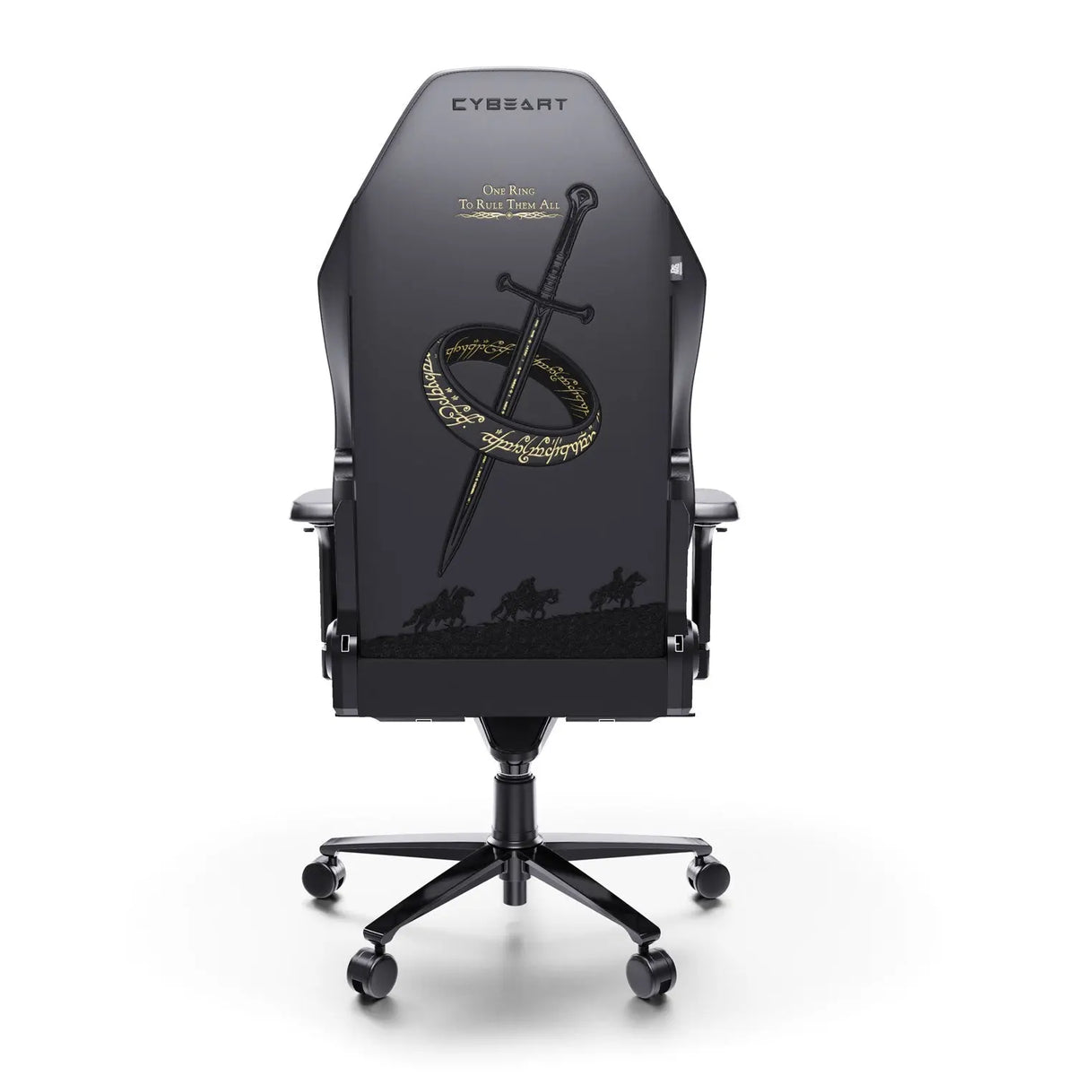 Cyberart Lord of the Rings Black Edition gaming chair with detailed design and ergonomic features for comfortable gaming sessions.