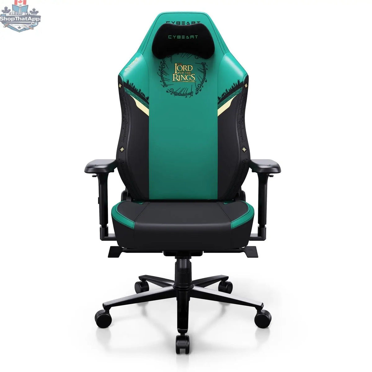 Cybeart Lord of the Rings gaming chair in green with ergonomic design and plush cushioning for ultimate comfort and support.