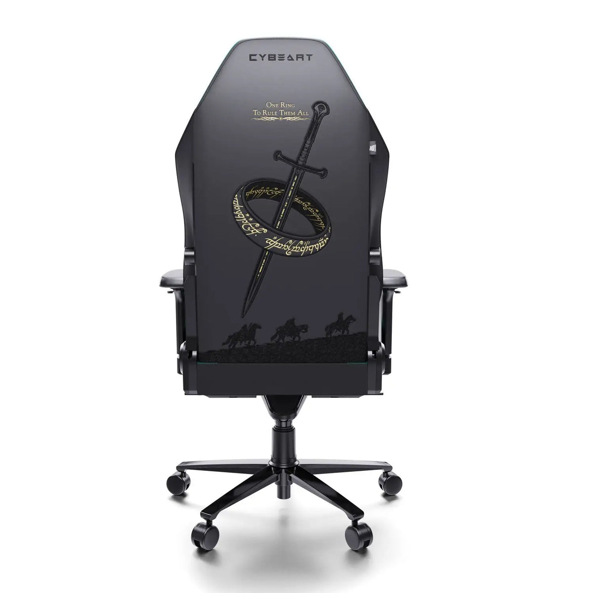 Cybeart Lord of the Rings gaming chair in green with ergonomic design, plush cushioning, and adjustable armrests for ultimate comfort.