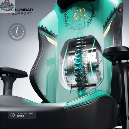 Cybeart Lord of the Rings-themed gaming chair in green with ergonomic design for comfort and support.