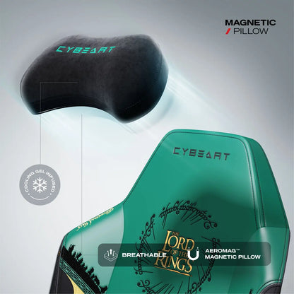 Cybeart Lord of the Rings gaming chair in green with ergonomic design and plush cushioning for ultimate comfort and support.