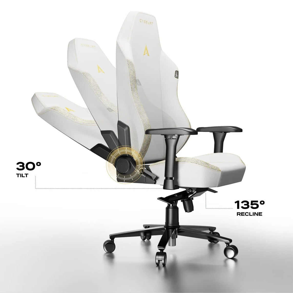 Cybeart NEO Lunar Edition gaming chair with ergonomic design, black and gray upholstery, and adjustable armrests.