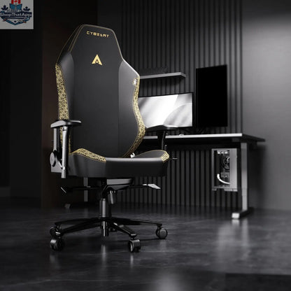 Cybeart NEO Series Imperial Edition gaming chair with ergonomic design, black and gold accents, and adjustable armrests.
