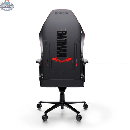 Cybeart Batman gaming chair with black and yellow design, ergonomic features, and Batman logo on the headrest.