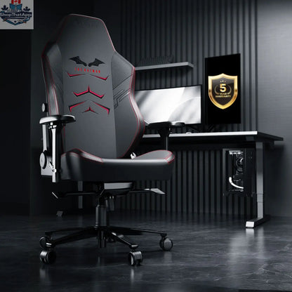 Cyberart The Batman gaming chair with black and yellow design, featuring Batman logo and ergonomic gaming seat.