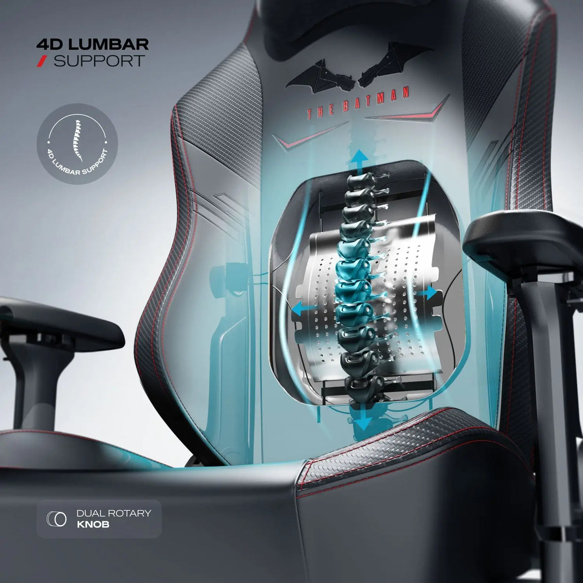 Cybeart Batman gaming chair with black and yellow design, ergonomic features, and detailed Batman logo on the headrest.