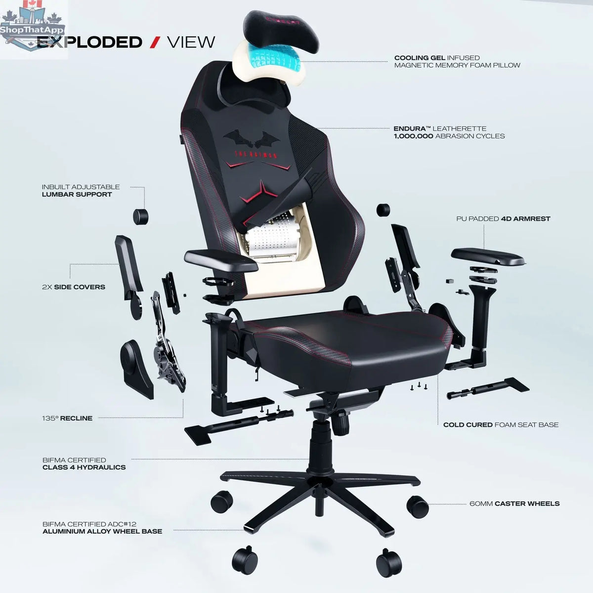 Cybeart Batman gaming chair featuring black and yellow design, ergonomic features, and Batman logo on the backrest.
