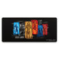 Justice League gaming mouse pad by Cybeart featuring character portraits, ideal for gaming setups and desk accessories.