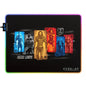 Justice League gaming mouse pad featuring character portraits, made by Cybeart, with a colorful, detailed design for gaming setups.