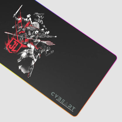 Cybeart Justice League gaming mouse pad with colorful Justice League design, smooth surface, and non-slip rubber base for gaming comfort.