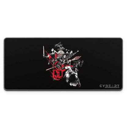 Cybeart Justice League gaming mouse pad with Justice League branding, featuring a vibrant superhero design for an immersive gaming experience.