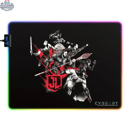 Cyberart Justice League gaming mouse pad featuring Justice League characters, designed for an immersive gaming experience.