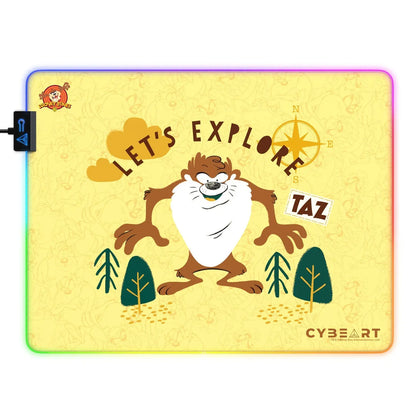 Cybeart TAZ Tasmanian Devil gaming mouse pad with vibrant design, smooth surface, and non-slip base for optimal gaming performance.