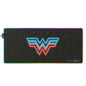 Wonder Woman gaming mouse pad with electrified design by Cybeart, featuring vibrant graphics on a smooth surface for gamers.