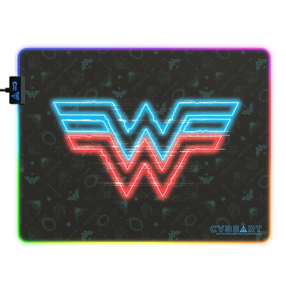 Cybeart Wonder Woman gaming mouse pad with electrified design, featuring vibrant graphics and a smooth surface for gamers.