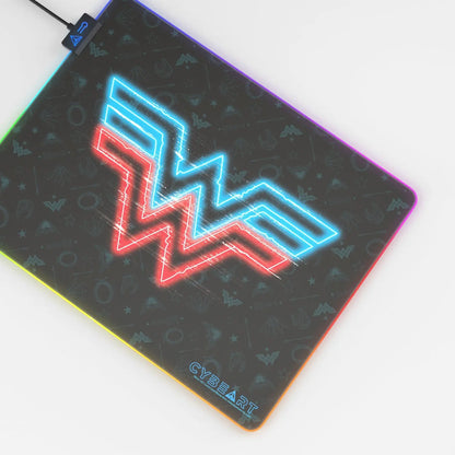 Cyberart Wonder Woman gaming mouse pad with electrified design, featuring vibrant graphics and a smooth surface for gamers.
