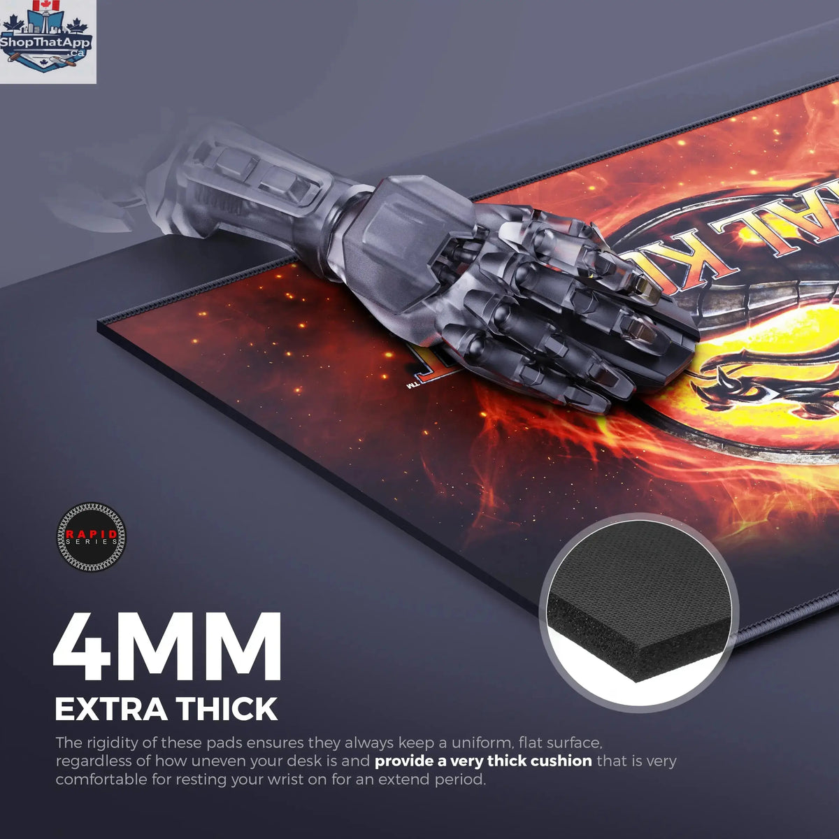 Cybeart Mortal Kombat mouse pad with detailed design, ideal for gaming, featuring a smooth surface and non-slip rubber base.