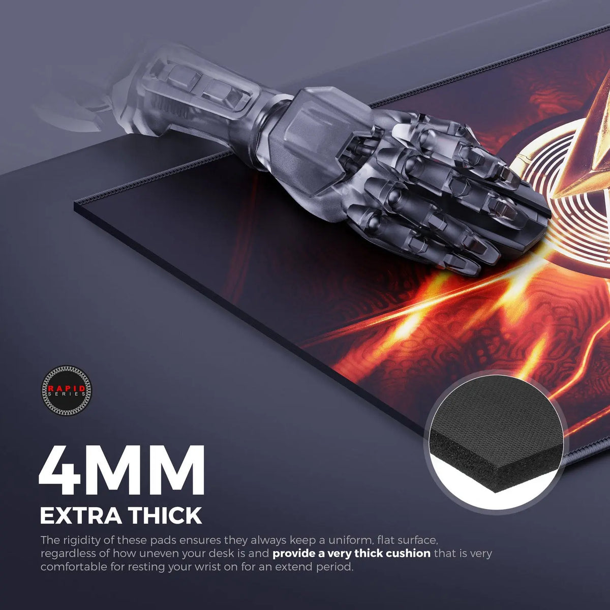 Cybeart The Flash gaming mouse pad with vibrant lightning design, smooth surface, and non-slip rubber base for precise gaming control.