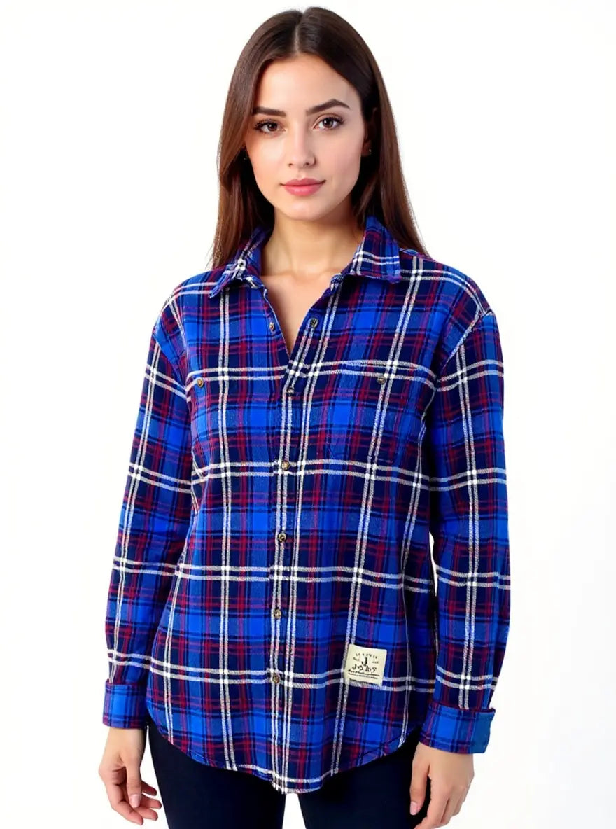 Little Guitars Rolling Stones Voodoo Flannel Shirt with black and red checkered pattern, long sleeves, and button-front design.
