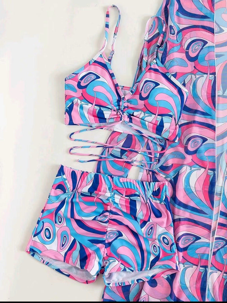 3pcs Print Bikini with Long Sleeve Cardigan for Women - Stylish Summer Beach Swimsuit Set - Shopthatapp.ca