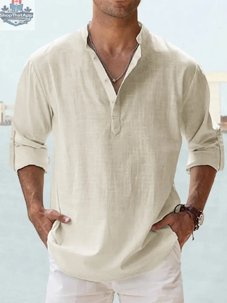 New Men's Casual Blouse Cotton Linen Shirt Loose Tops Long Sleeve Tee Shirt Spring Autumn Casual Handsome Men's Shirts - Shopthatapp.ca