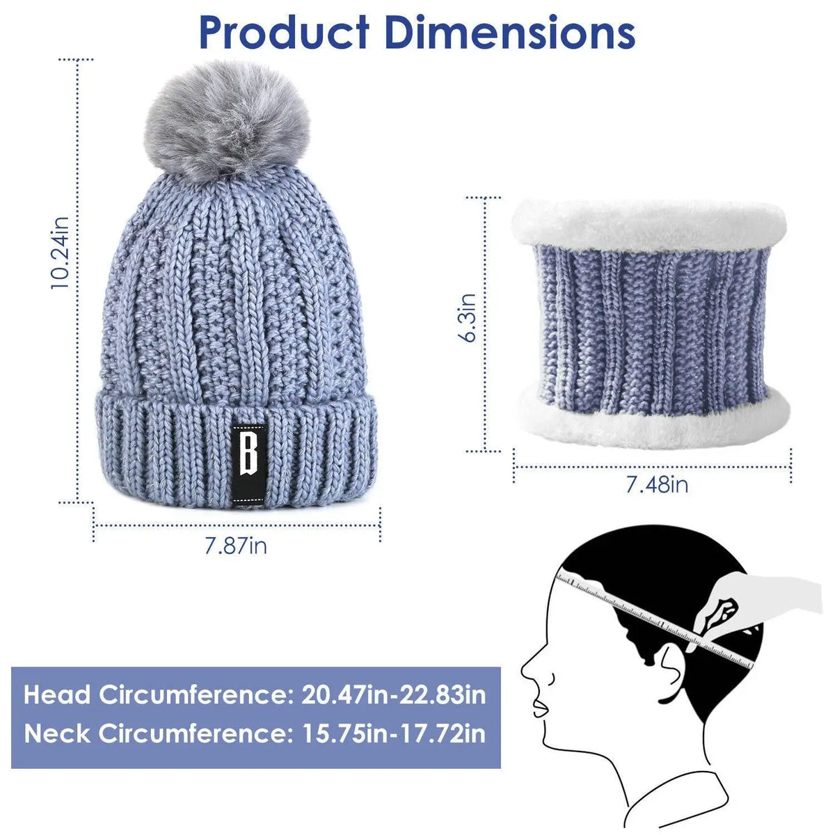 Warm women's winter beanie hat and scarf set by EX-STOCK Canada, featuring knitted skull cap and neck warmer for outdoor activities.