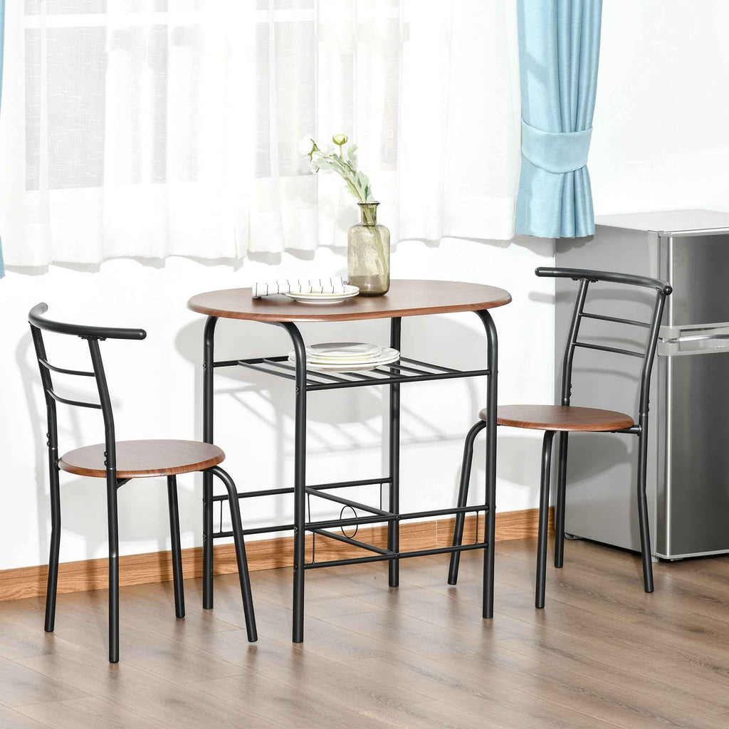 Foden 3-Piece Dining Set with Shelf, for Small Spaces-Natural Brown