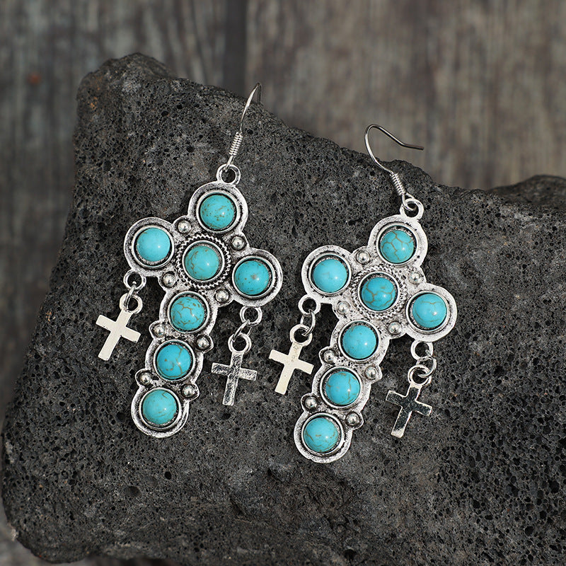 Artificial Turquoise Earrings in Cross Shape Design - Shopthatapp.ca