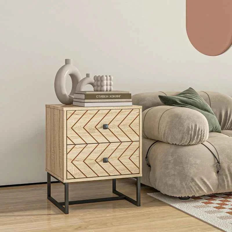 Gabi Modern Nightstand with Drawers and Metal Legs-Natural