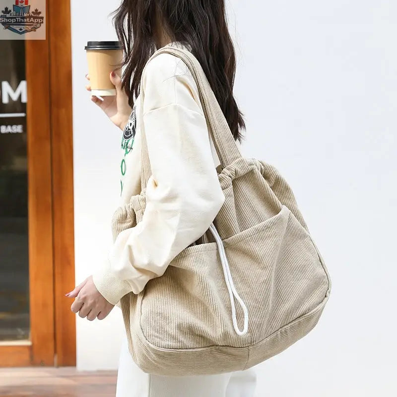 Ins Corduroy Shoulder Bags Drawstring Multi-pocket Handbag Women Underarm Bags - Shopthatapp.ca