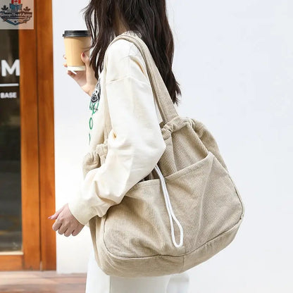 Ins Corduroy Shoulder Bags Drawstring Multi-pocket Handbag Women Underarm Bags - Shopthatapp.ca