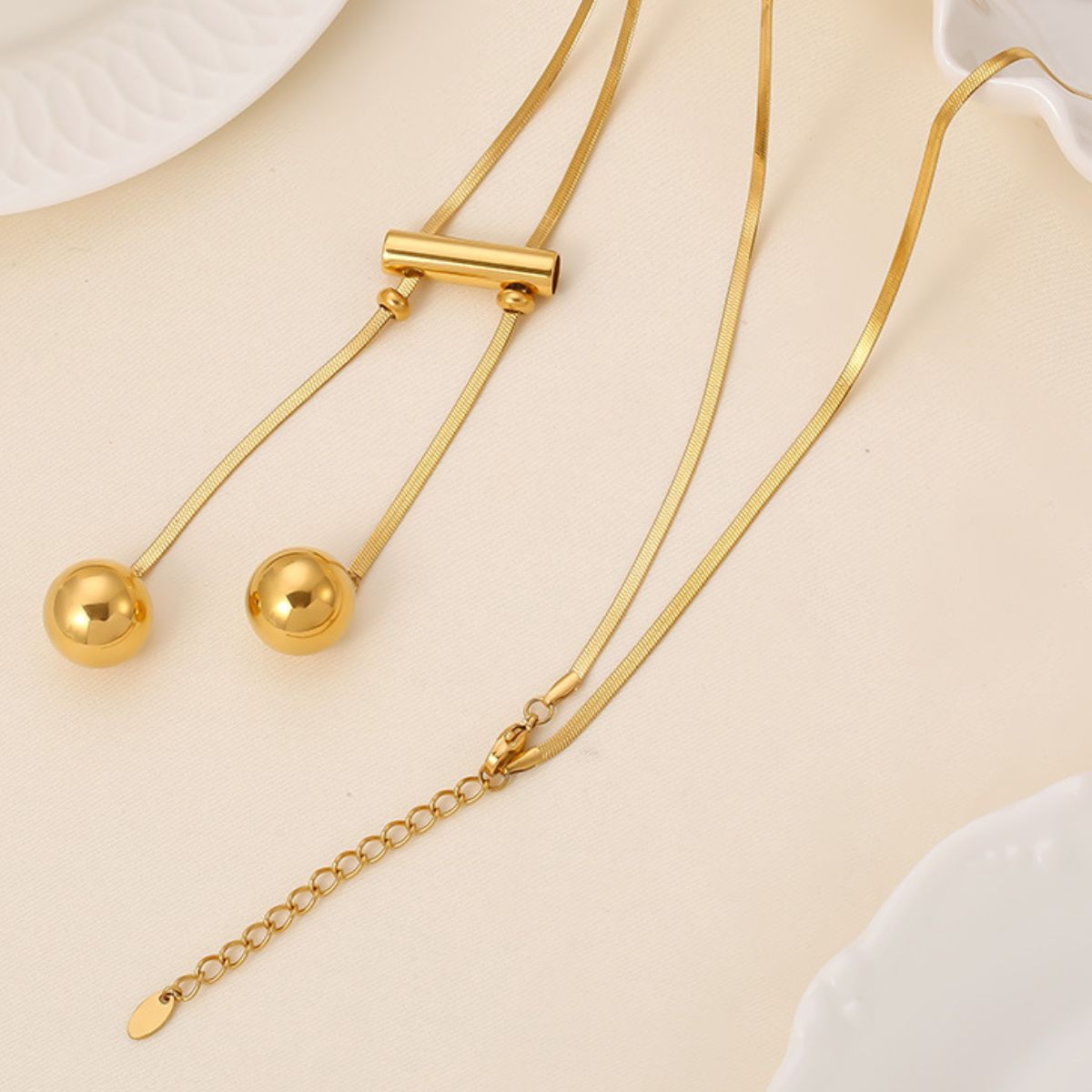 18K Gold-Plated Titanium Necklace with Hollow Bead Design - Shopthatapp.ca