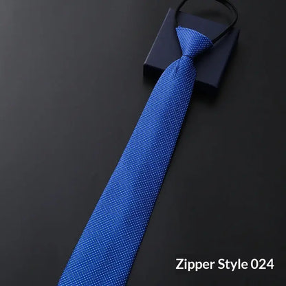 Mens Business Formal Zipper Tie With Blue Stripes - Shopthatapp.ca