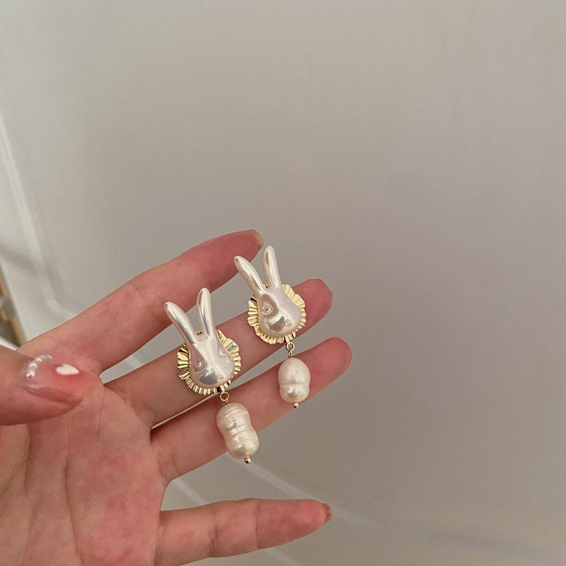 925 Silver Bunny Pearl Earrings with Cute Baroque Pearls - Shopthatapp.ca