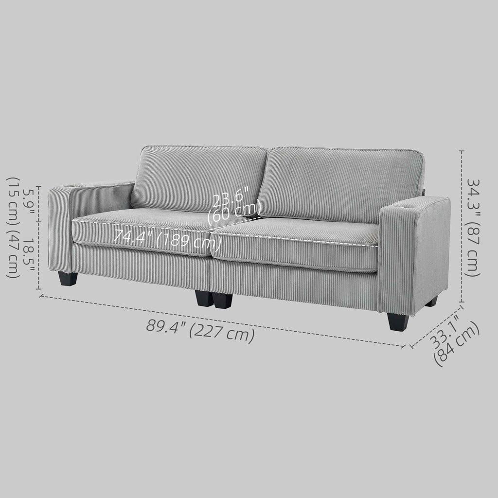 Laura Upholstered Sofa with Cup Holders-Light Grey
