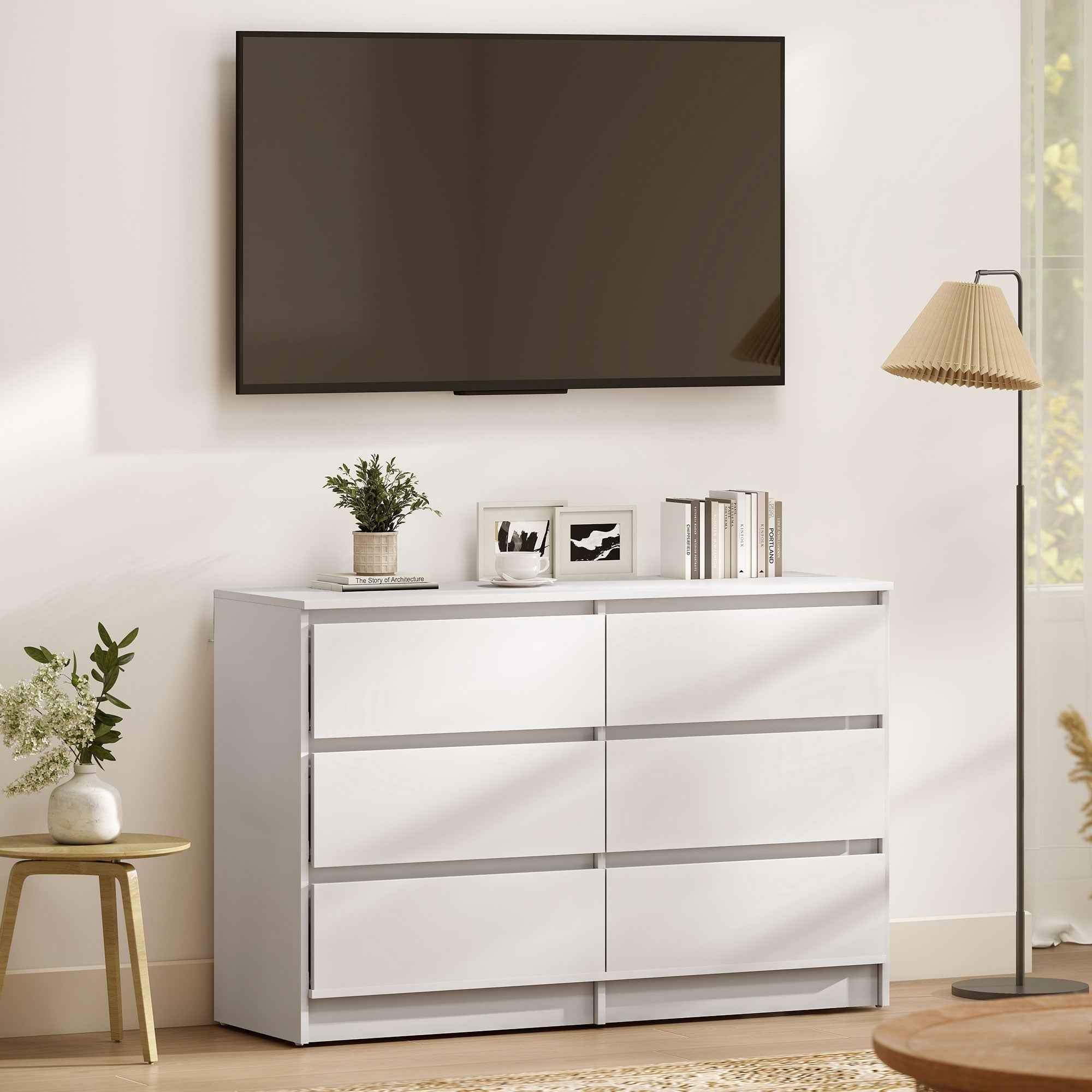 River 6 Drawer Dresser for Bedroom, Living Room or Hallway-White