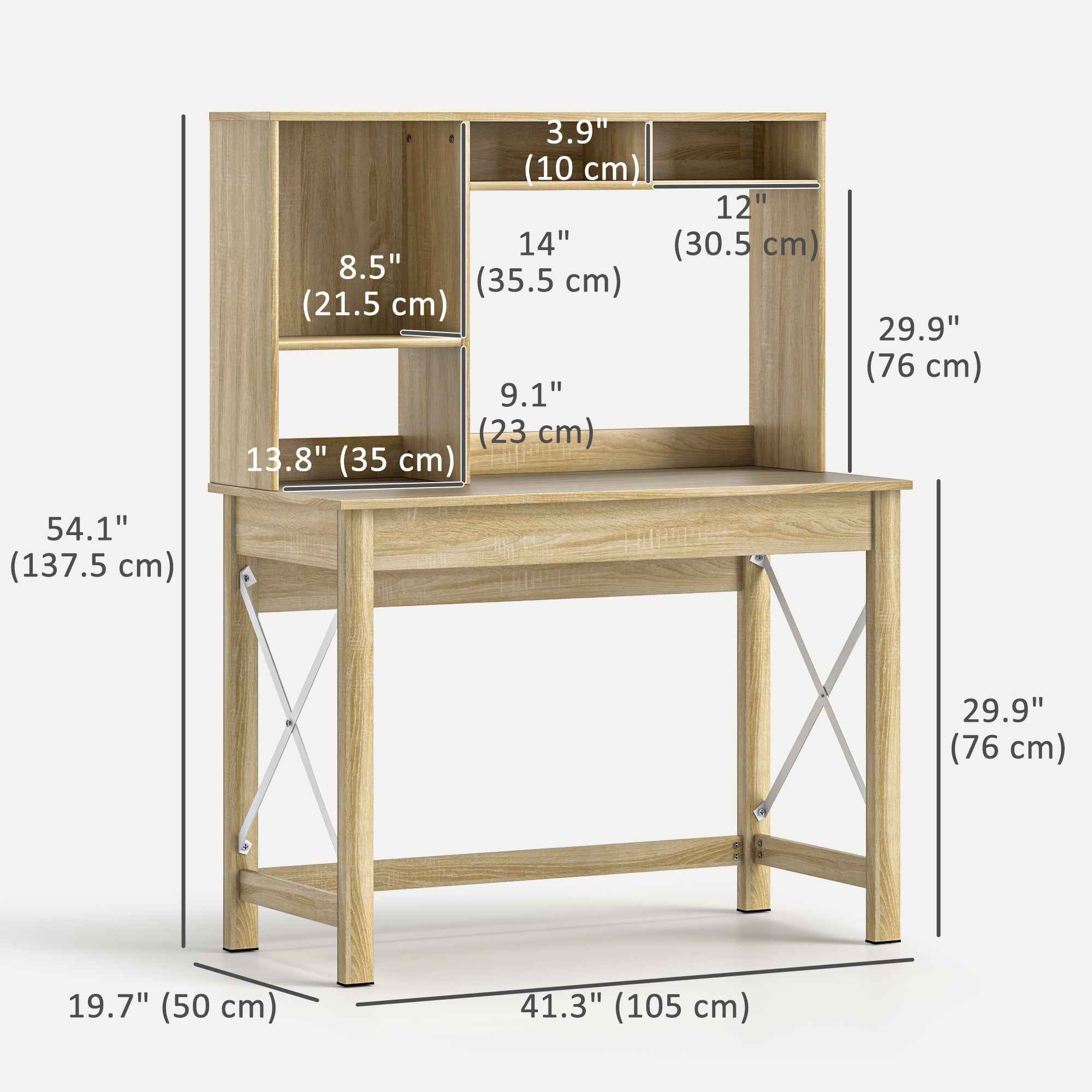Sloan Computer Desk with Hutch and Storage Shelves-Oak