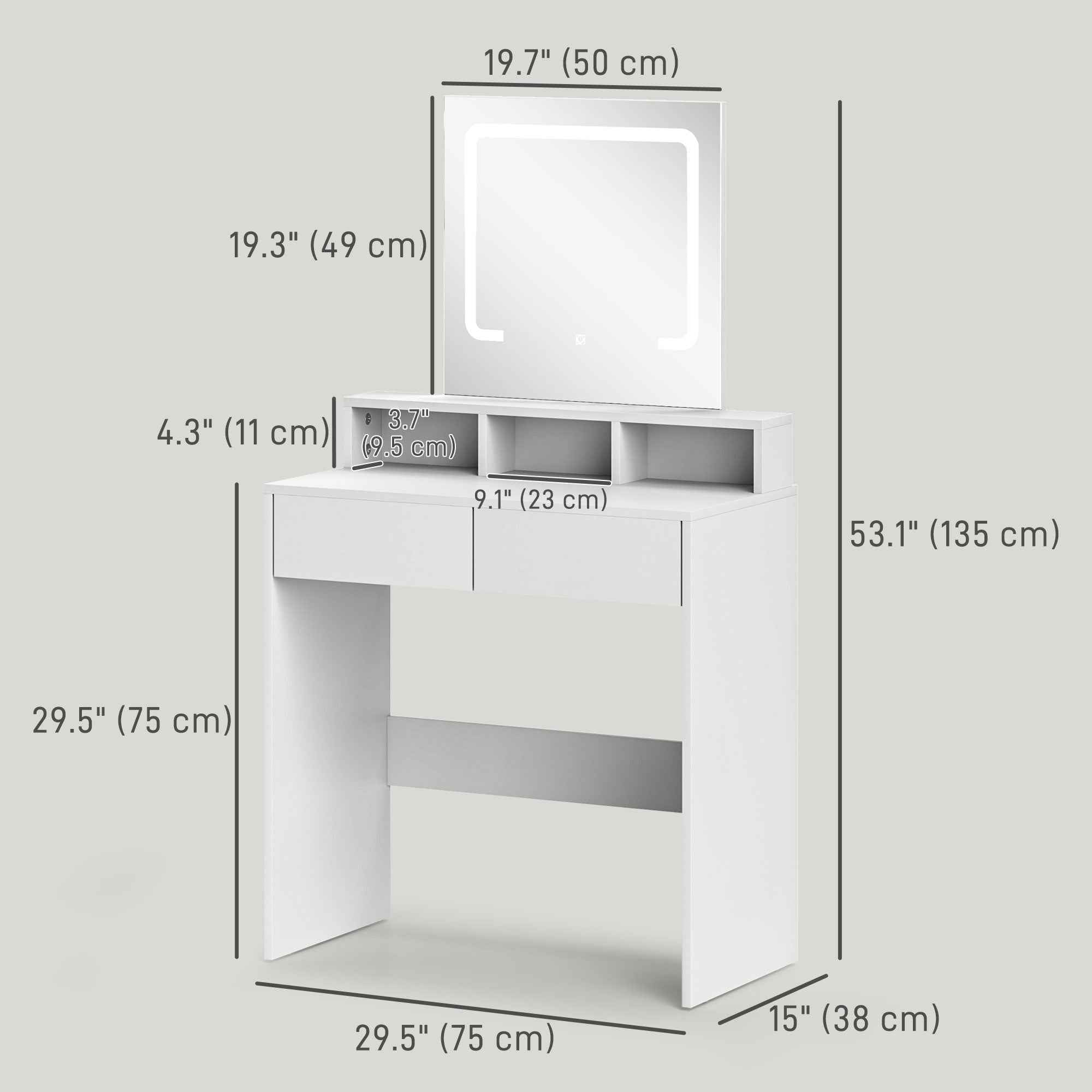 Zee Makeup Vanity Desk with LED Lights-White