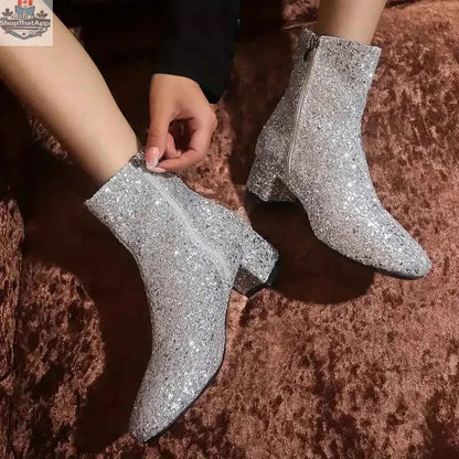 Women's Fashion Chunky Heel Boots – Cozy Faux Fur Detail Slip-On Shoes - Shopthatapp.ca