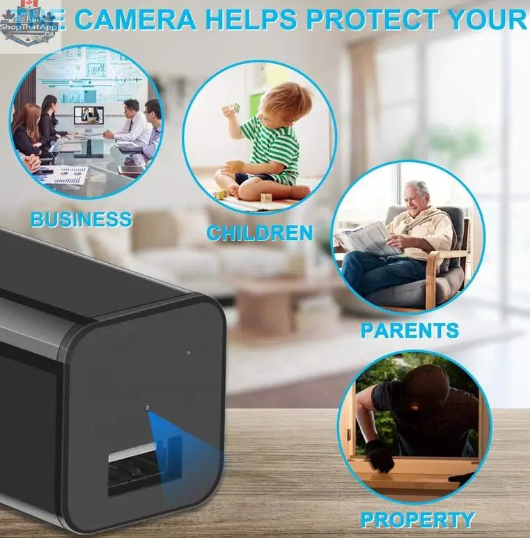 777tech 1080P nanny cam charger with hidden camera for home security, showing compact charger with discreet camera lens.