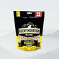 Freeze-dried turkey treats for pets by ROCKY MOUNTAIN RAW, showing crispy, natural turkey pieces in 170g package.