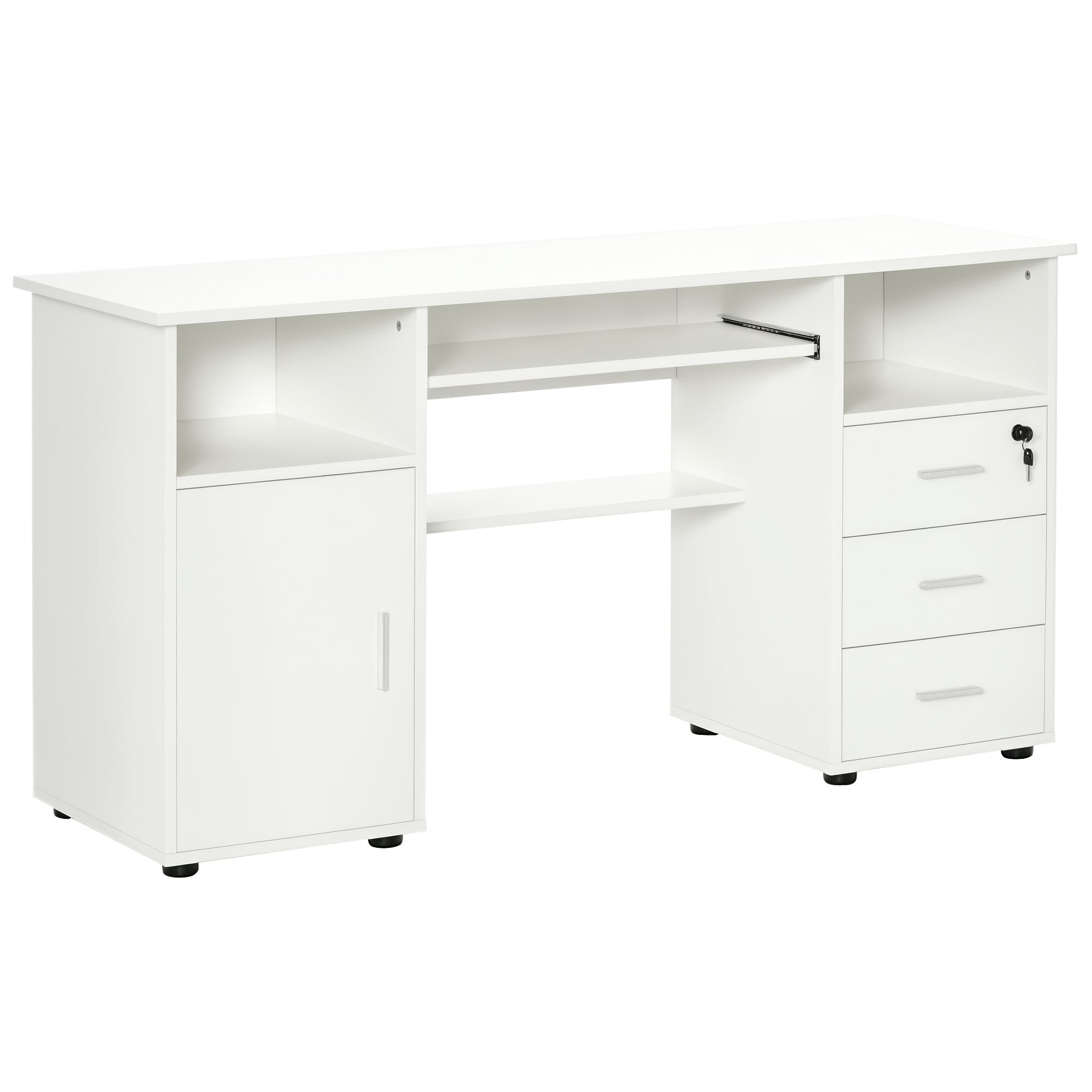 Bloom 57" Computer Desk with Keyboard Tray and Storage Drawers-White - Shopthatapp.ca