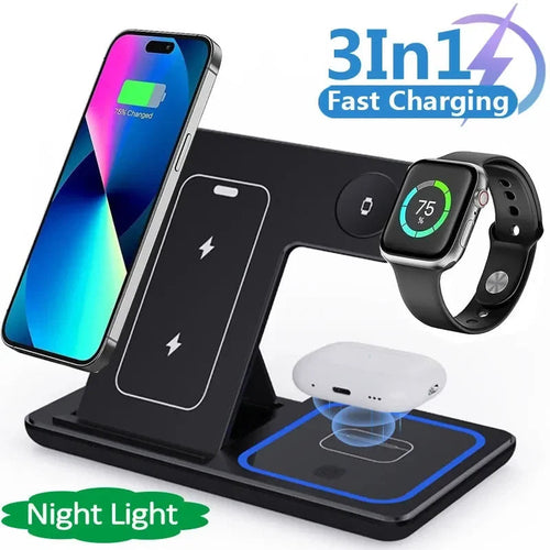 15W Wireless Charger Stand - 3 In 1 Fast LED Charging Station - Shopthatapp.ca