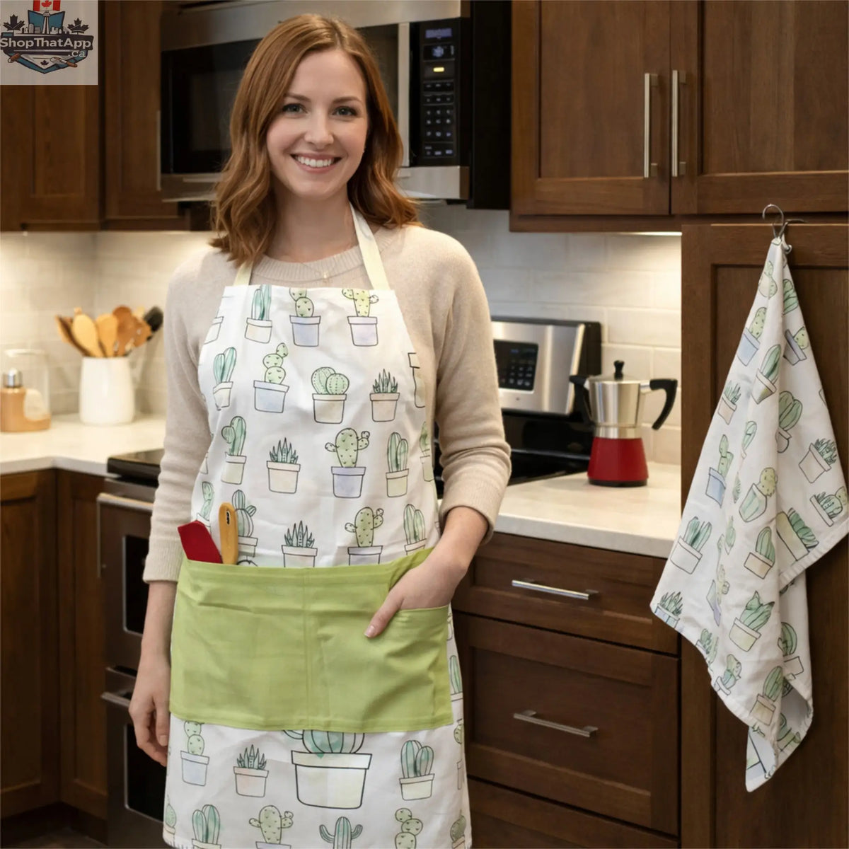 Desert Haze watercolor cacti printed kitchen towel by Hem And Tassel, featuring vibrant desert plant artwork in a natural setting.