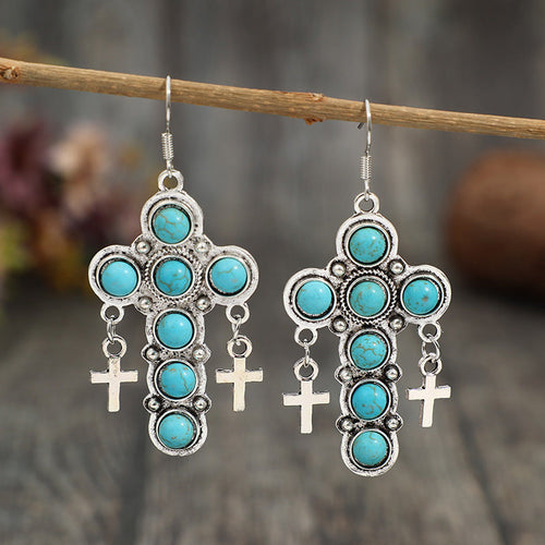 Artificial Turquoise Earrings in Cross Shape Design - Shopthatapp.ca