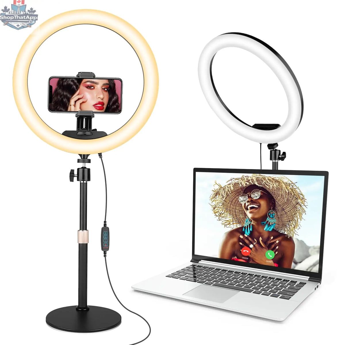 Sensyne 12” Desk Ring Light with Stand & Phone Holder for Computer LED Selfie Ring Light for Phone Photography Webcam Light for Laptop/Video Conference Lighting/Makeup/Live Streaming Black - Shopthatapp.ca
