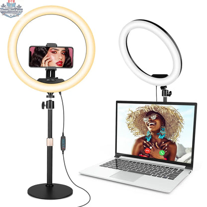 Sensyne 12” Desk Ring Light with Stand & Phone Holder for Computer LED Selfie Ring Light for Phone Photography Webcam Light for Laptop/Video Conference Lighting/Makeup/Live Streaming Black - Shopthatapp.ca