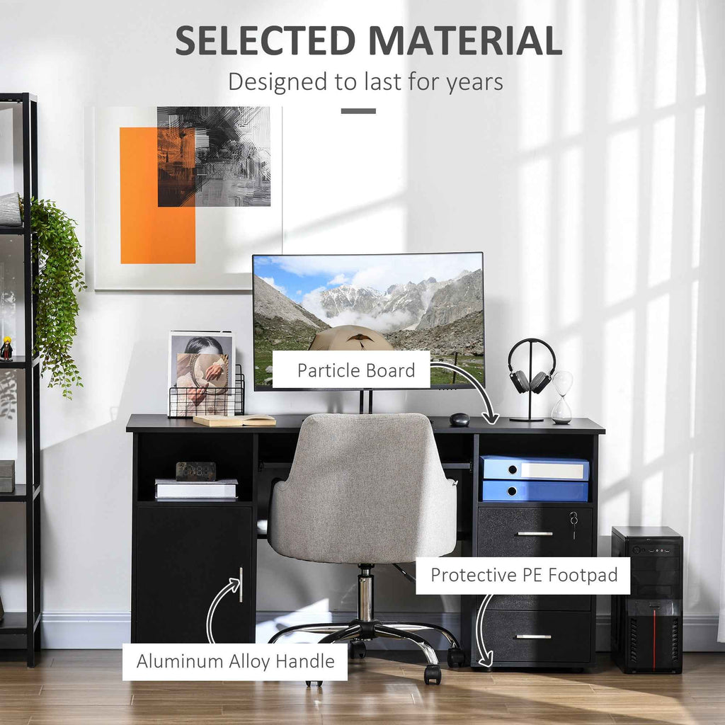 Bloom 57" Computer Desk with Keyboard Tray and Storage Drawers-Black