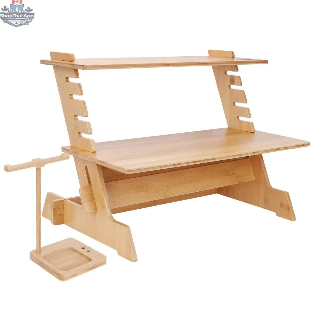 Bamboo Standing Computer Desk Monitor Stand Riser Stand Steady Up Adjustable Height Desktop Laptop Workstation Converter - Shopthatapp.ca