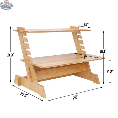 Bamboo Standing Computer Desk Monitor Stand Riser Stand Steady Up Adjustable Height Desktop Laptop Workstation Converter - Shopthatapp.ca